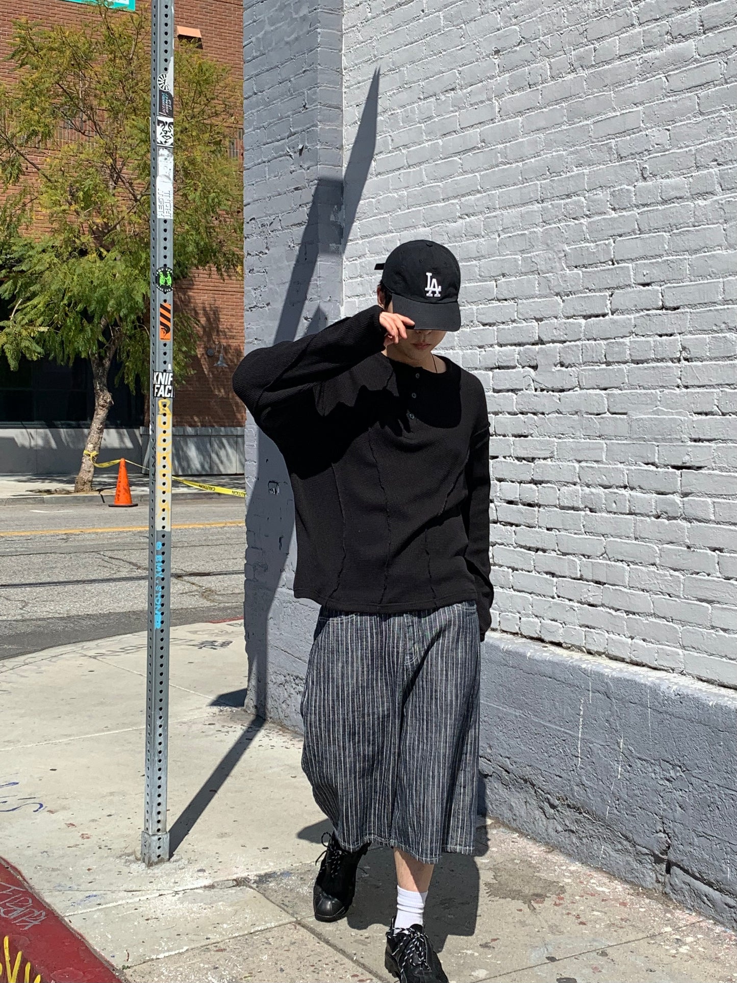 NON FADE STRIPE HALF DENIM