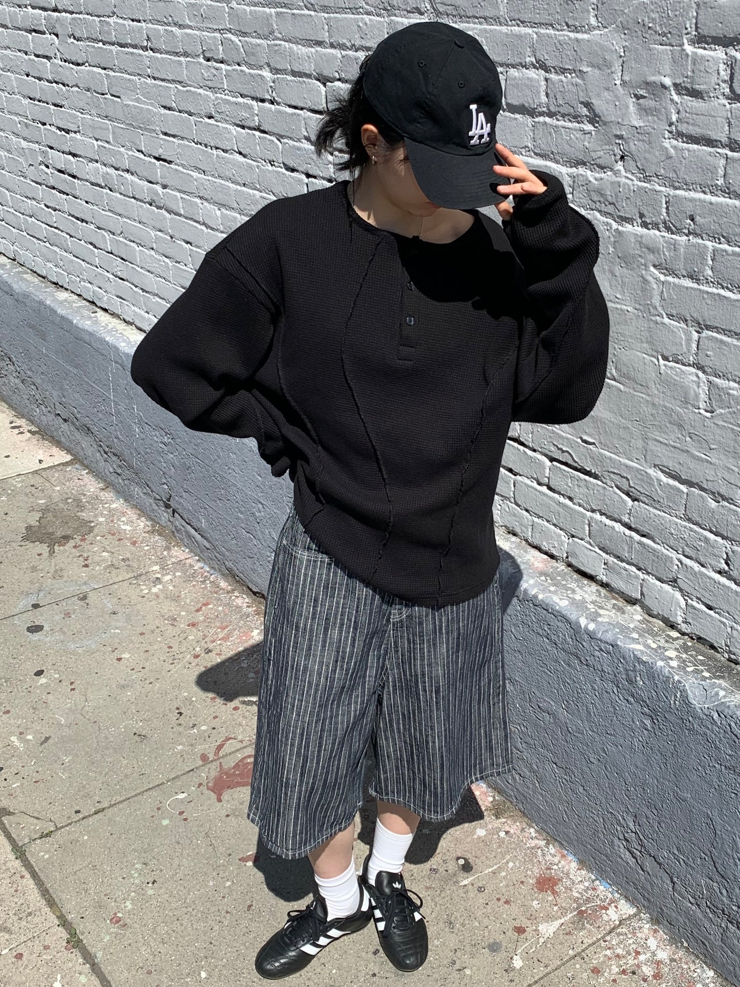 NON FADE STRIPE HALF DENIM
