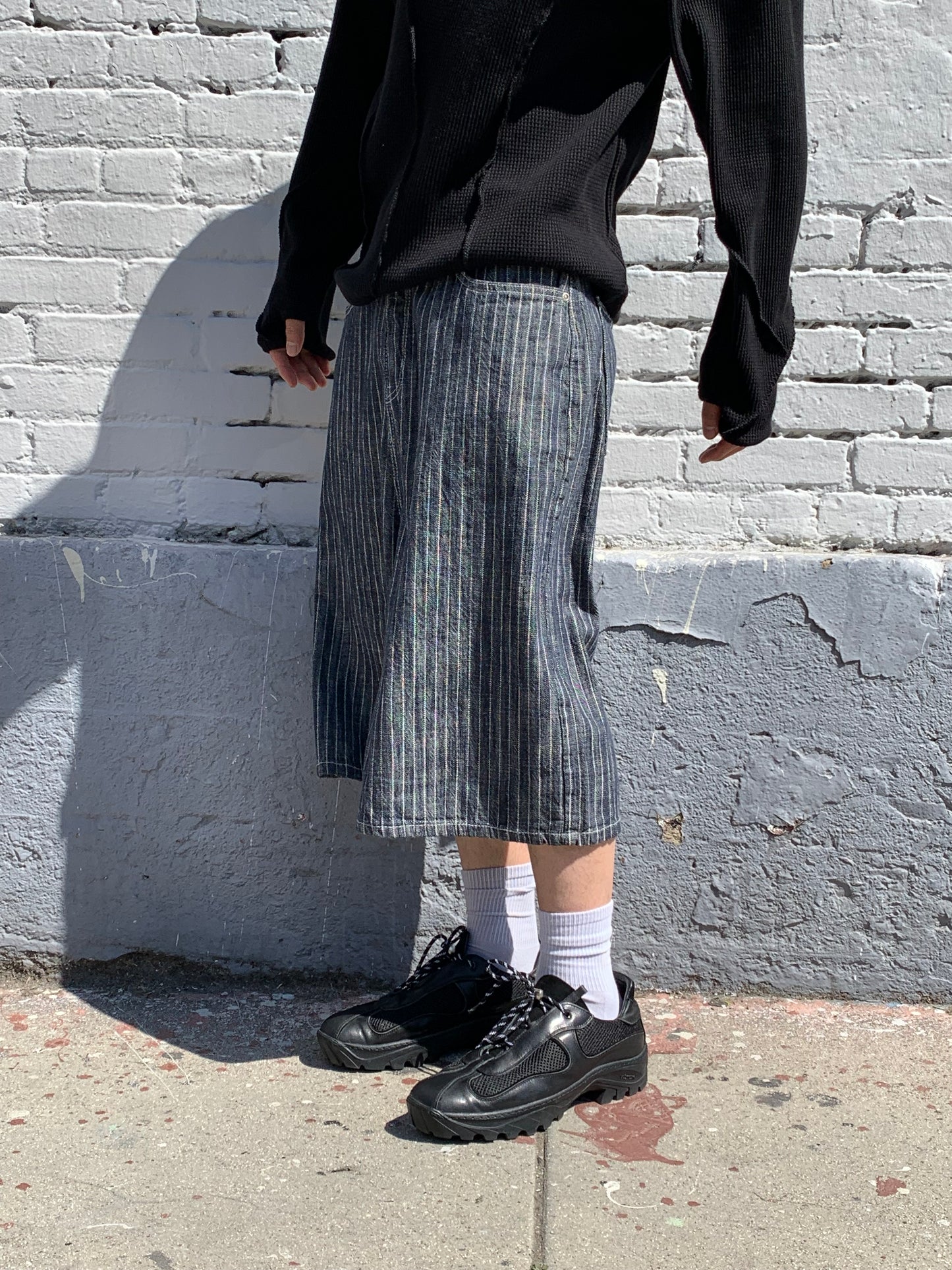 NON FADE STRIPE HALF DENIM