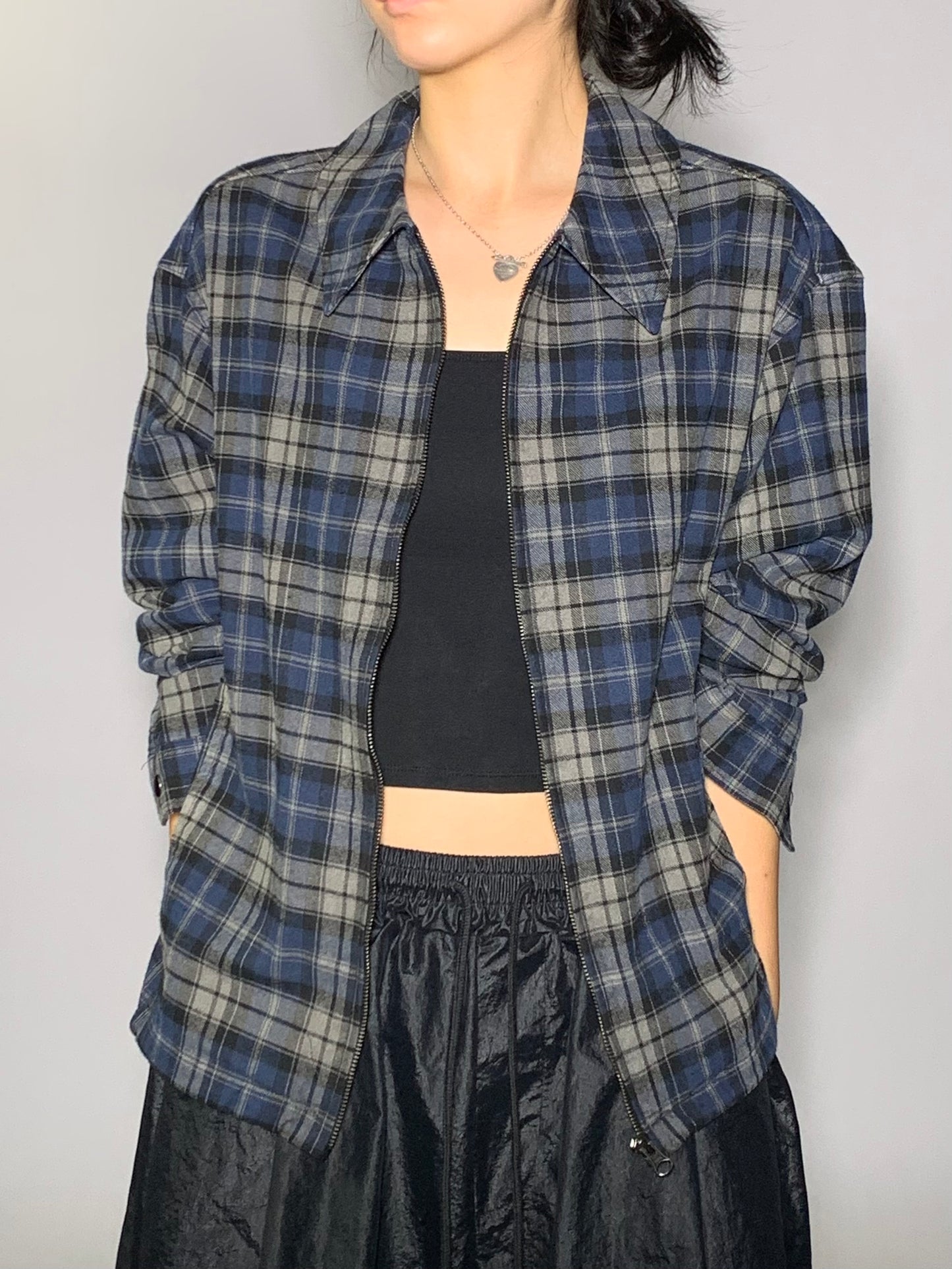 WASHED CROP CHECK JACKET