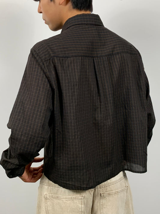 LINEN CHECK CROP SHIRT