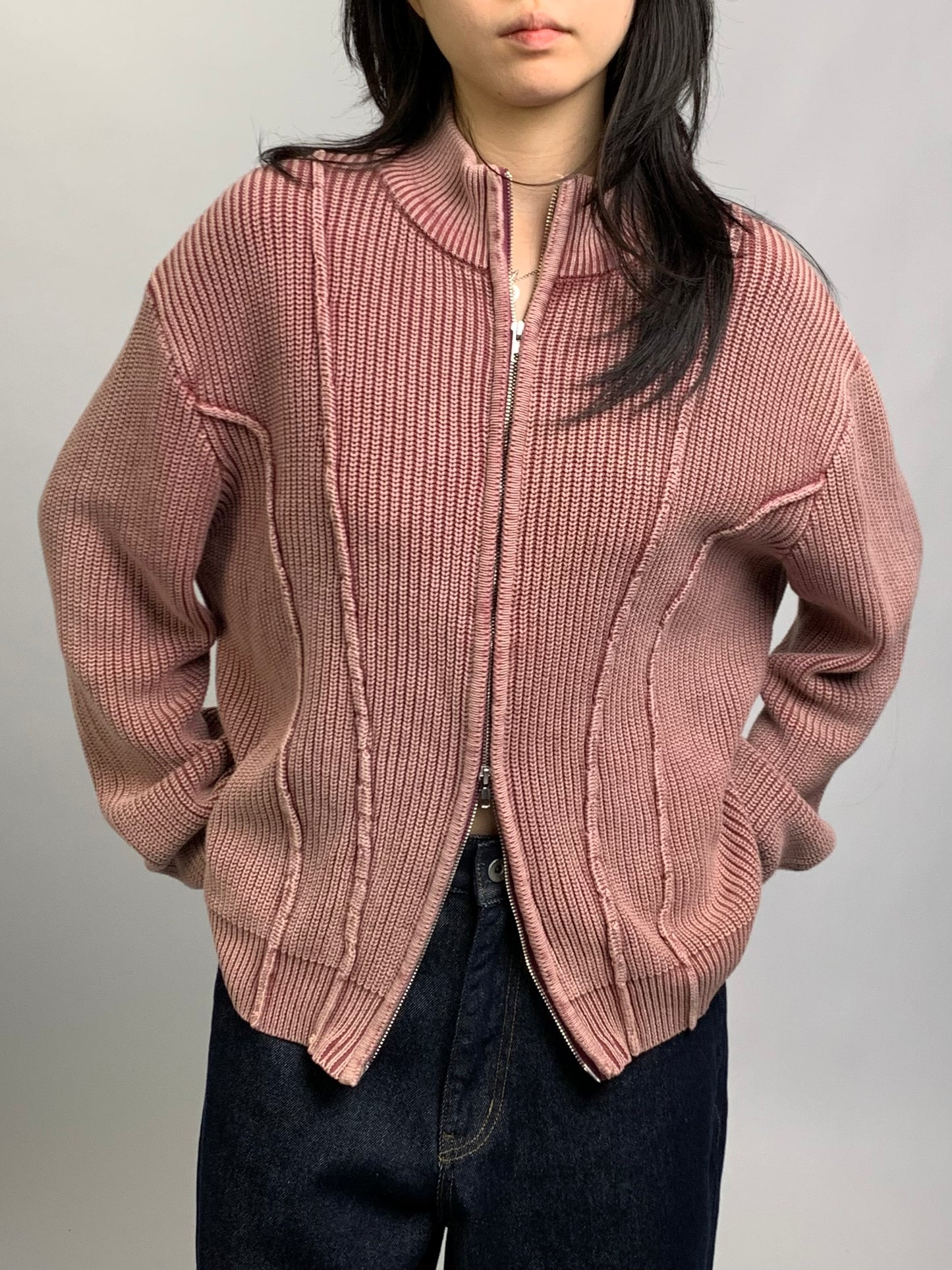LINE WASHING KNIT ZIP UP