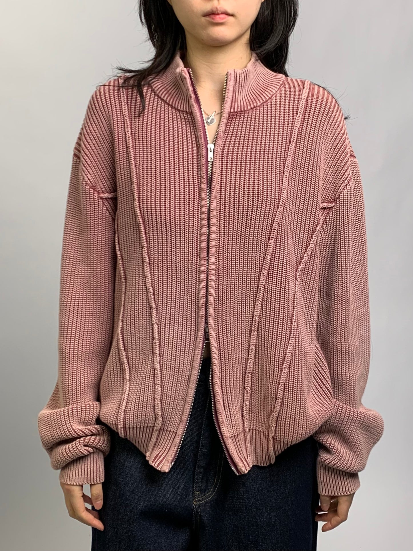 LINE WASHING KNIT ZIP UP