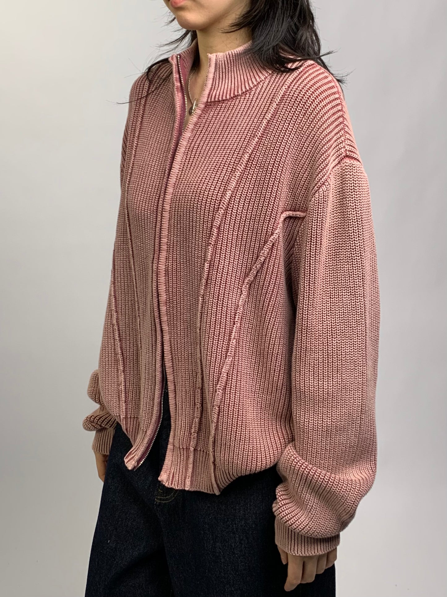 LINE WASHING KNIT ZIP UP