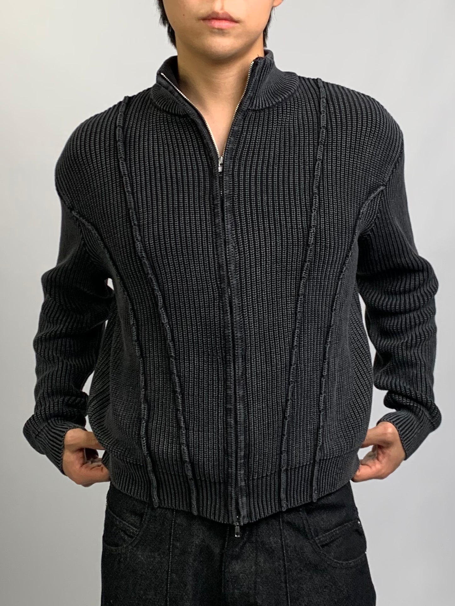 LINE WASHING KNIT ZIP UP