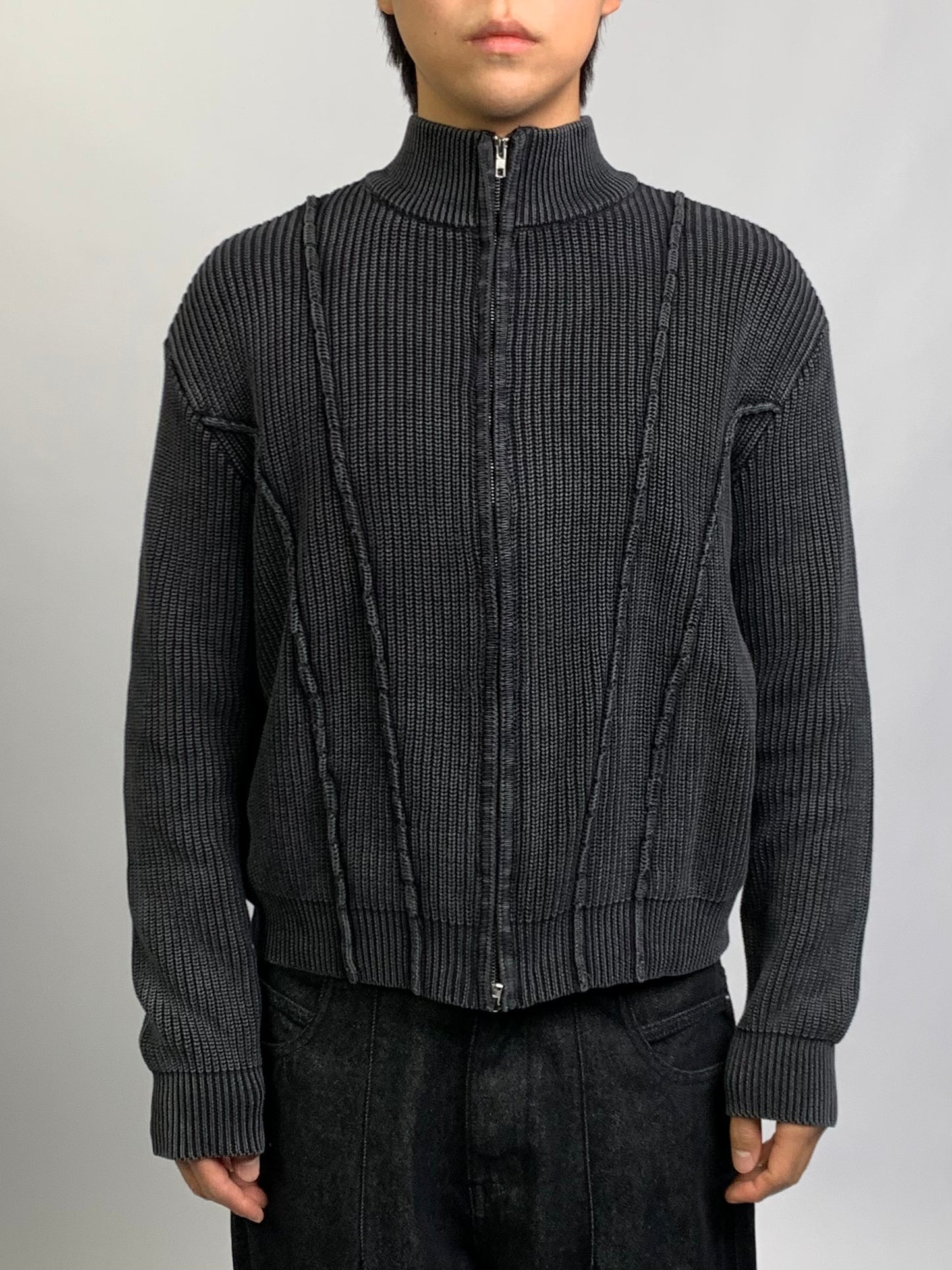 LINE WASHING KNIT ZIP UP