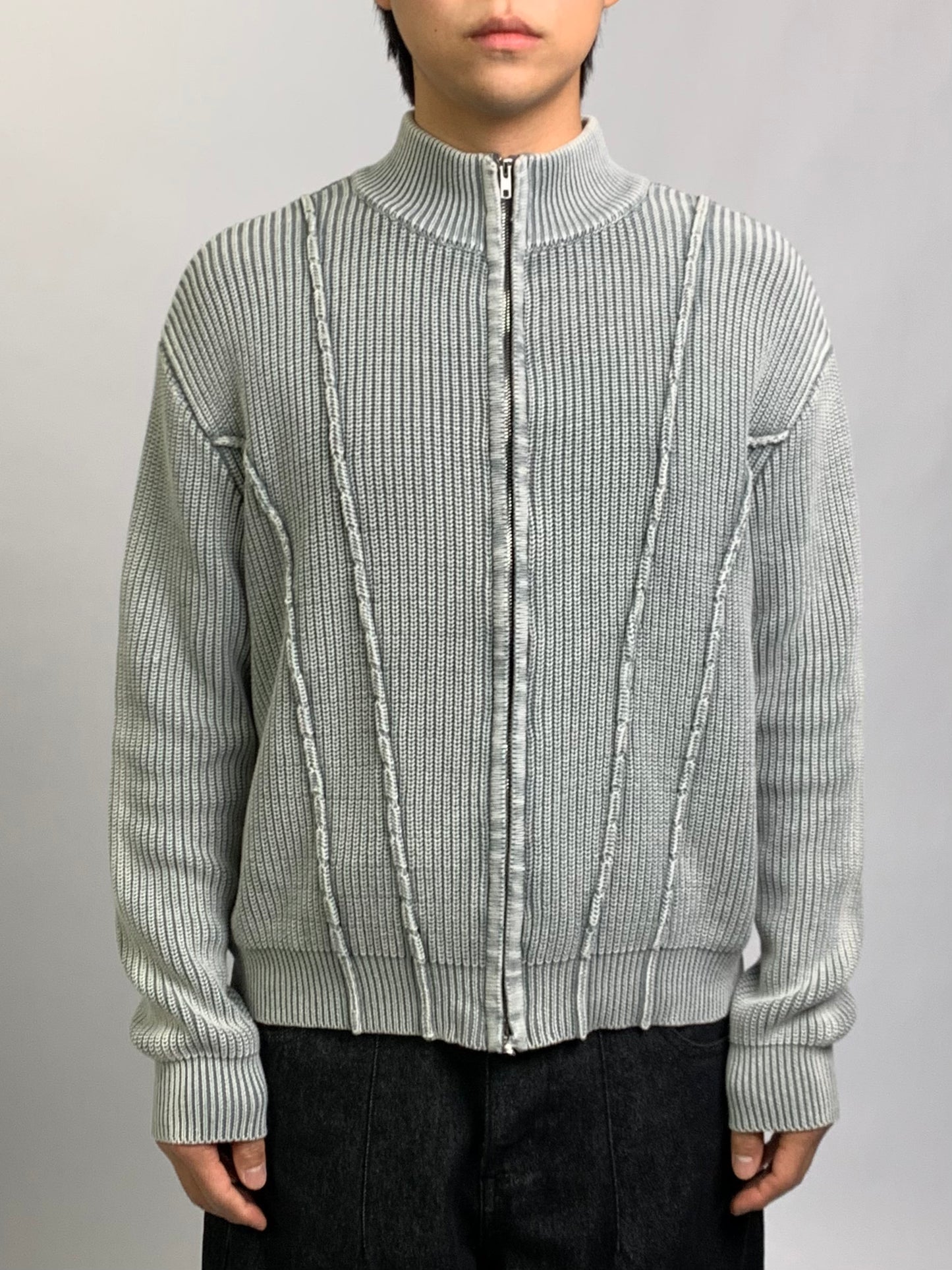 LINE WASHING KNIT ZIP UP