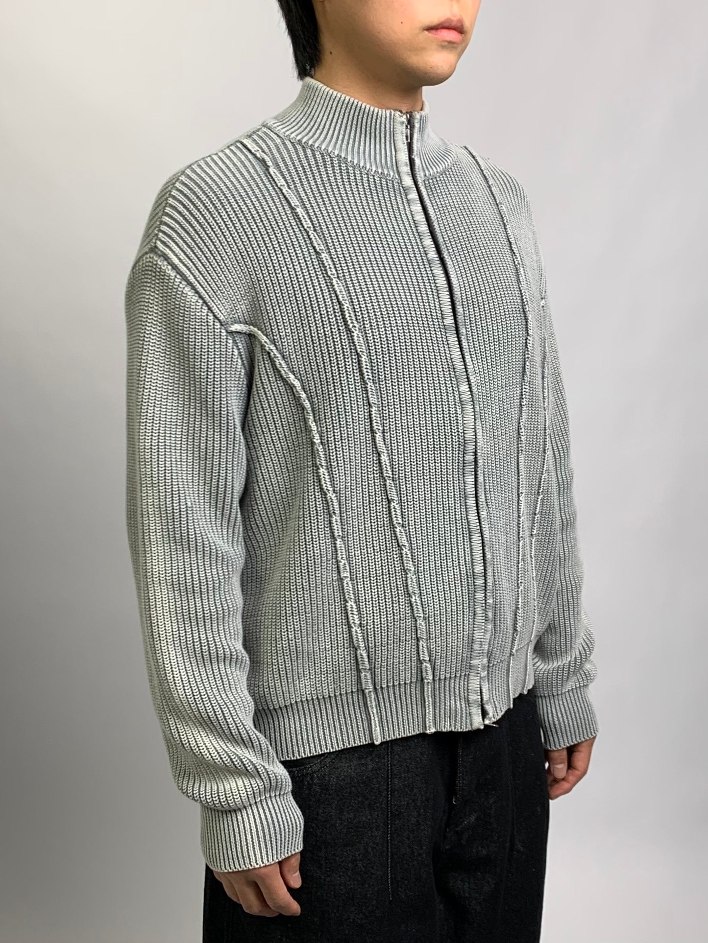 LINE WASHING KNIT ZIP UP