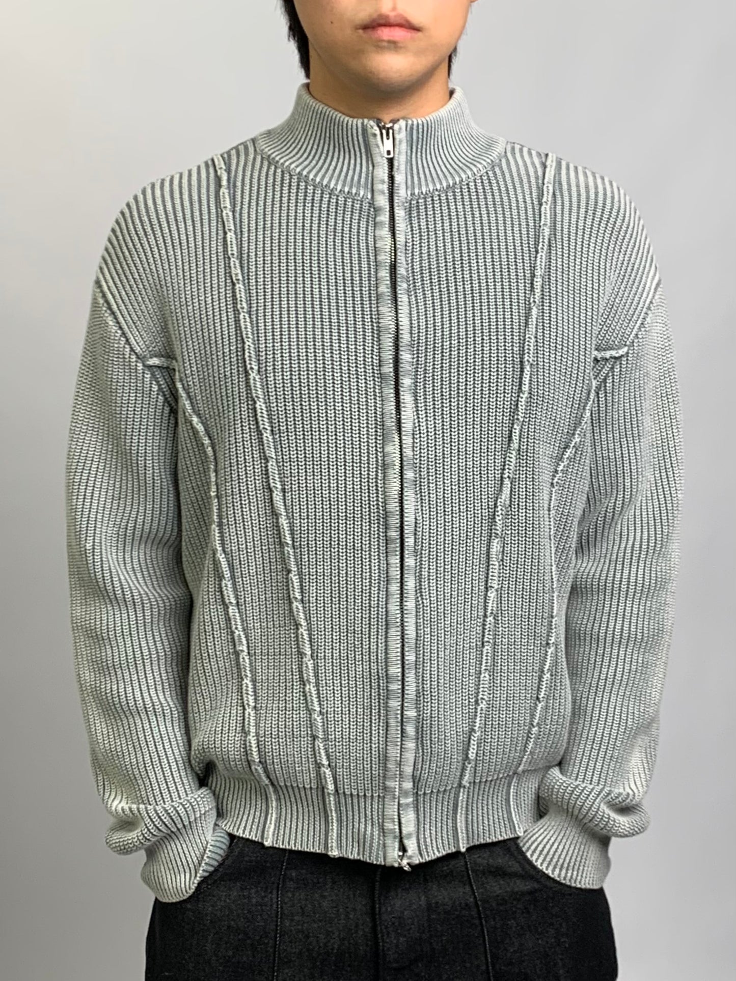 LINE WASHING KNIT ZIP UP