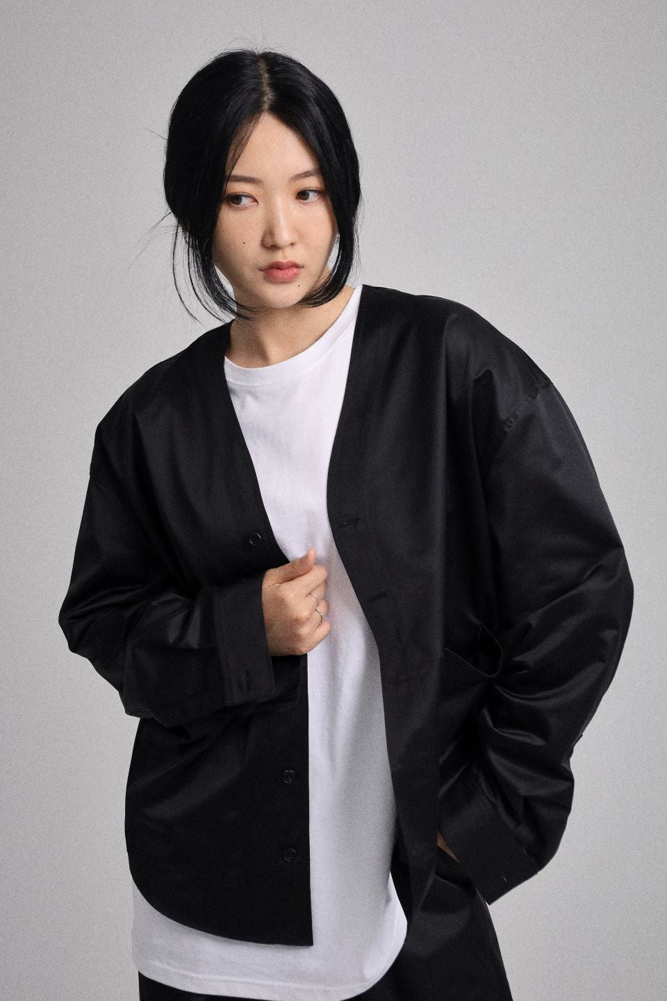 GRS FABRIC COLLARLESS JACKET